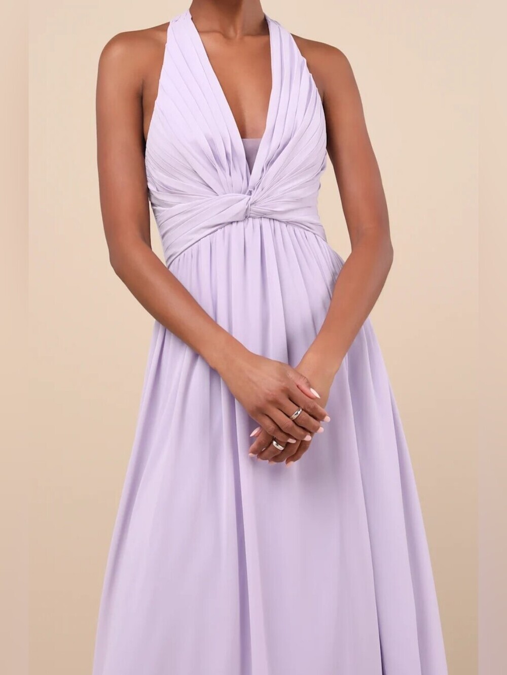 Lulus Marilina Lavender Pleated Twist-Front Maxi Dress L Wedding Party Formal - Picture 4 of 10